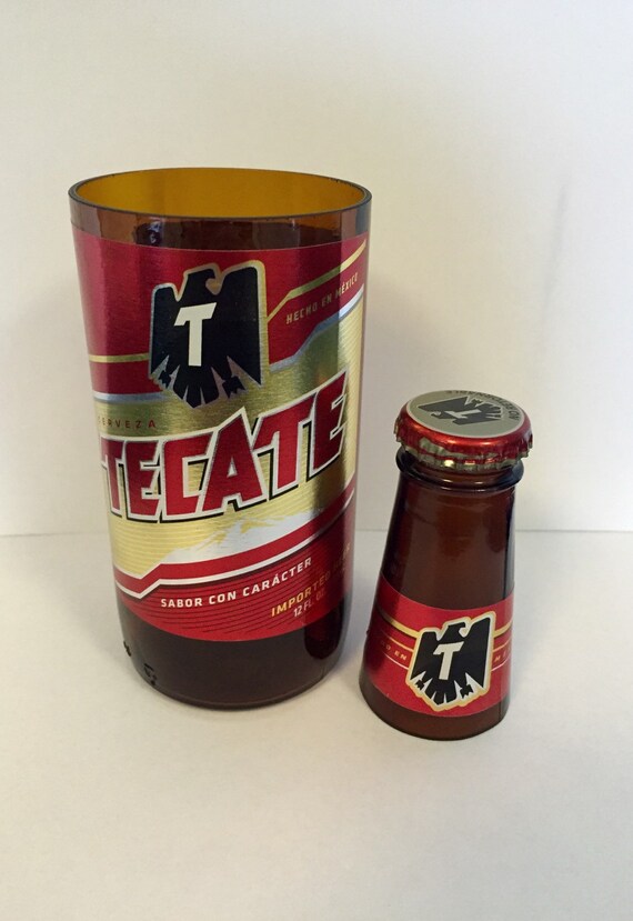 man cap bottle vintage Set. Man Tecate Cave. Upcycled Groomsmen Chaser Glass Bottle Shot Beer