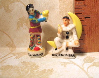 Tiny Pierrot & Colombine Clowns Commedia dell'arte - French Feve Feves Porcelain Miniatures AA33