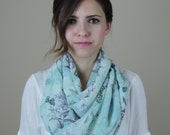 Infinity Woman's Scarves, Lucite Green Scarf, Floral, Cute Scarves, Handmade Fashion Accessories, Chiffon Scarves