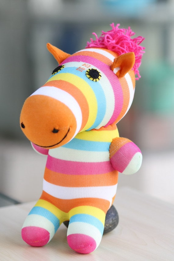 T8 Handmade Sock Zebra Stuffed Animal Doll Baby by Toyapartment