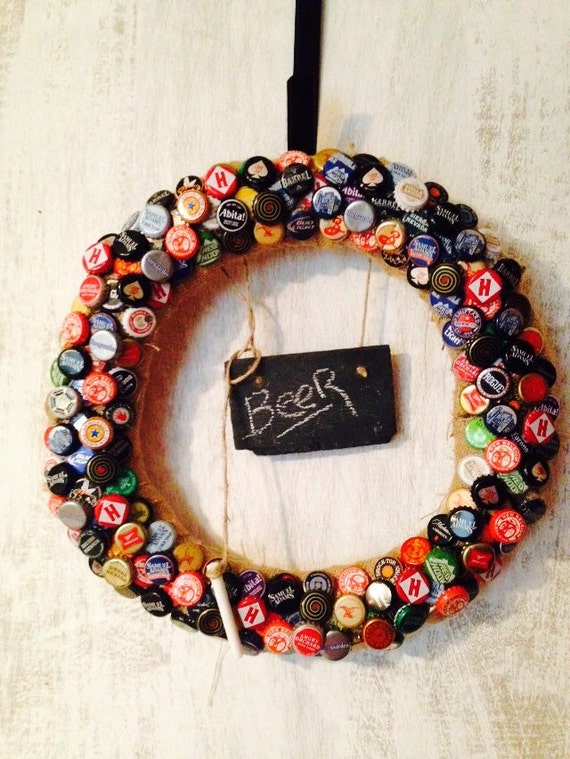 Beer bottle cap wreath