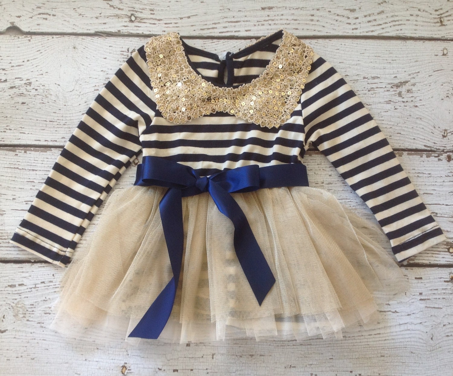 SALE Navy blue baby dress navy gold dress by BabyLiloHairBoutique