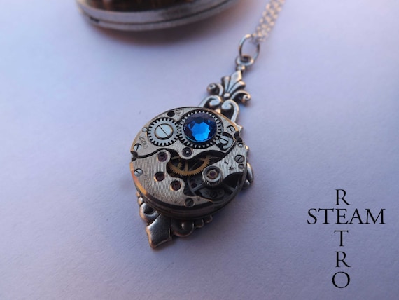 10% off sale16 art deco steampunk capri blue necklace - steampunk jewellery - steampunk necklace - personalized jewelry - Christmas gift by SteamRetro steampunk buy now online