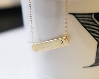 personalized initial bar necklace in gold, initial bar necklace. name bar necklace, dainty, simple, birthday, wedding, bridesmaid jewelry