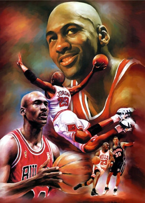 Michael Jordan Art Pastel Drawing Painting Stretch by poppicture