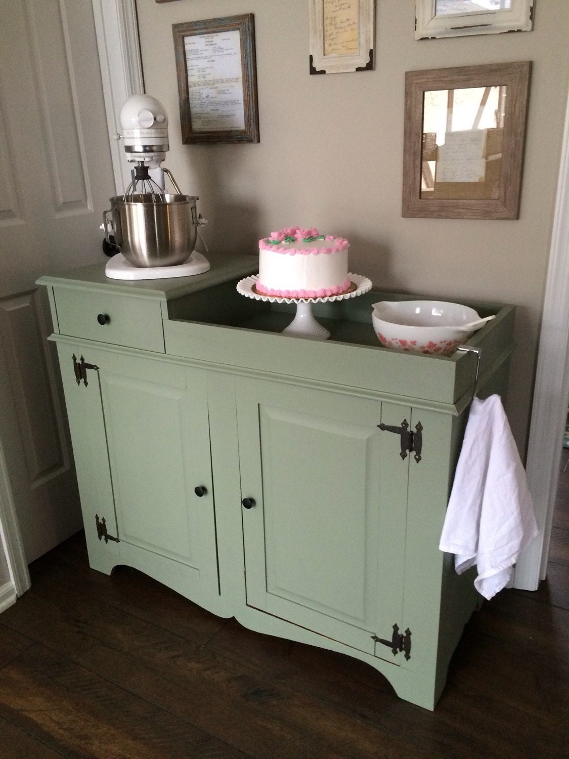 Sage Painted Dry Sink / Wash Stand / Small Buffet