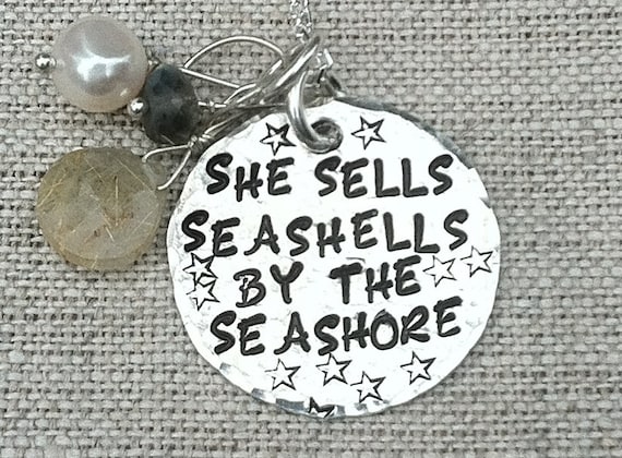 Sterling "She Sells Seashells By The Seashore " Trimmed with a Gemstone Dangle on a Sterling Chain