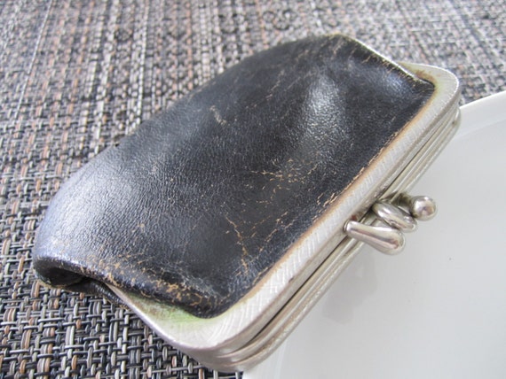 Vintage Black Leather Coin Purse with Double Clasp by ARTmckay