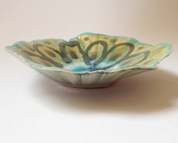 Pottery Bowl With Flower Pattern Pinch Pot by redbarnpottery