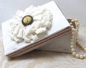 Ivory Keepsake Box - Shabby Chic Box - Fabric Flower - Gift Box - Rustic Style - Brown Polka-Dot Ribbon - Small Keepsake Box - Simple Style