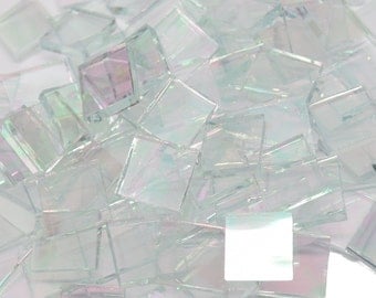 Clear Iridescent Waterglass Hand Cut Stained Glass Mosaic Tiles - #34