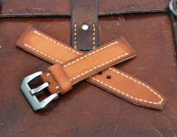 Handmade Natural Tan Oiled Leather Watch Strap For 22 mm
