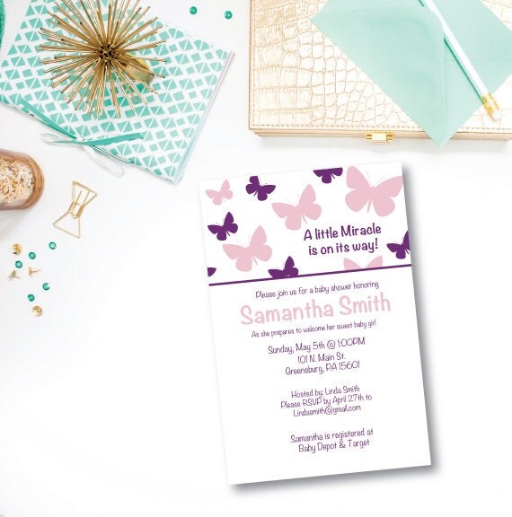 Pastel Butterfly Baby Shower Invitation Digital File