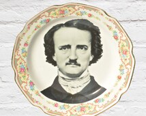 Edgard Allan Poe Decorative Vintage Modified Floral Plate 9&quot; Vintage Upcycled Plate - il_214x170.685007550_9o7w