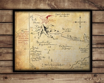 The Hobbit,Thorin's Map, Map of Erebor, Thrór's Map, fan art, Lord of The Rings map, canvas print