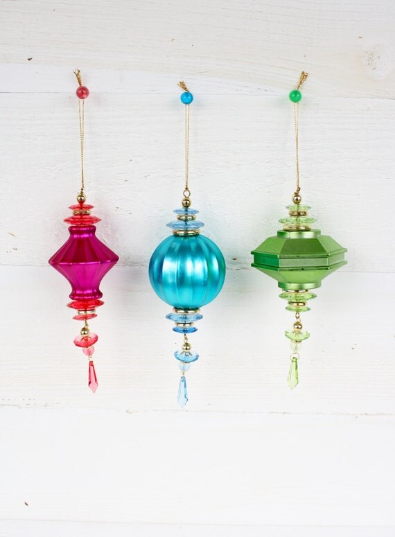 vintage bright color dangle ornaments set of three vintage bright color dangle ornaments set of three