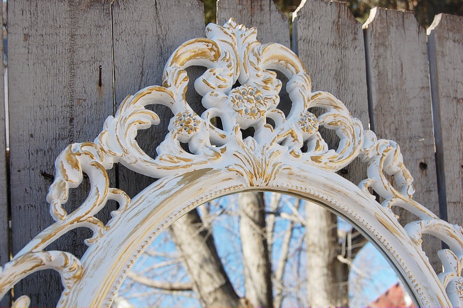 Specchio specchio shabby chic barocco bianco di thevintageartistry
