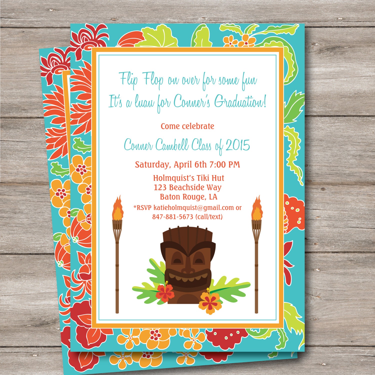 tiki luau invitation for graduation or birthday printable