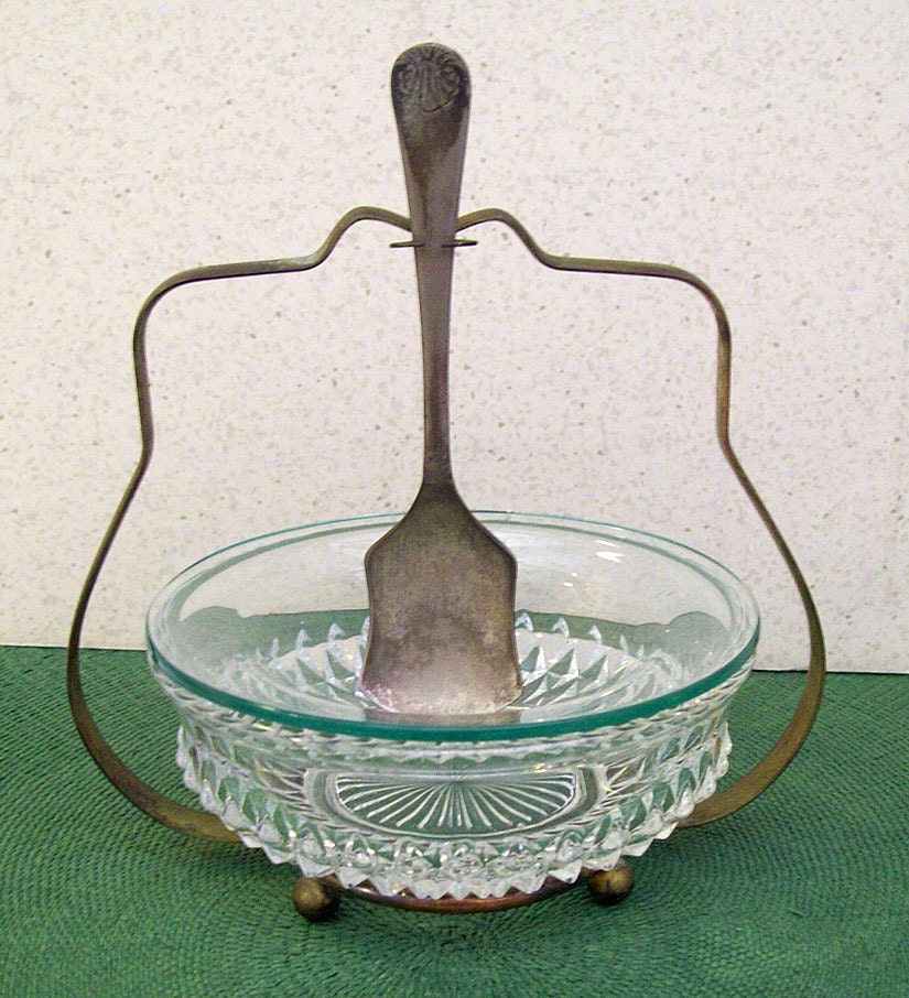 Vintage Condiment, Jam, Preserves Covered Glass Dish with Glass Lid in