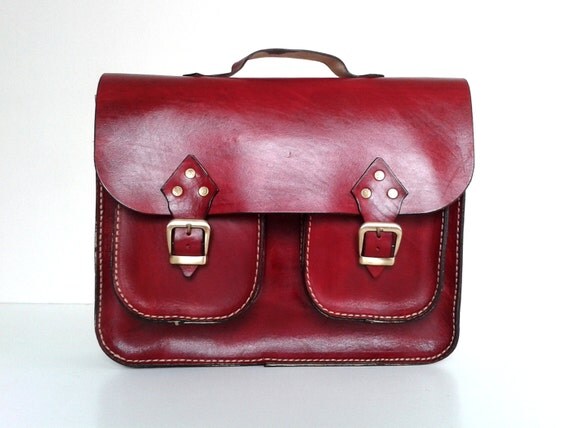 red leather laptop