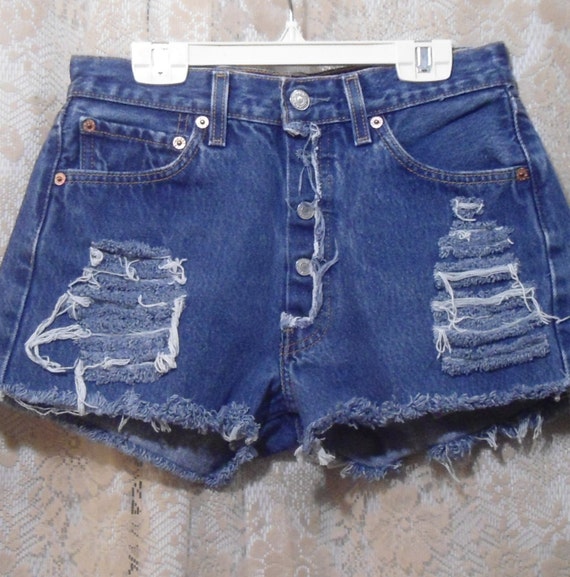 Destroyed Jean Shorts Size 9 Button Down by LandofBridget on Etsy