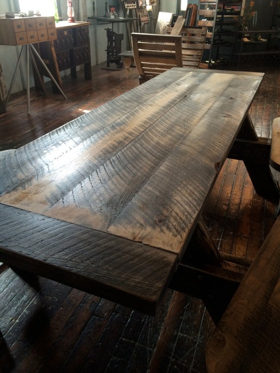 MADE TO ORDER - Indoor Picnic Style Dining Table Reclaimed wood top 