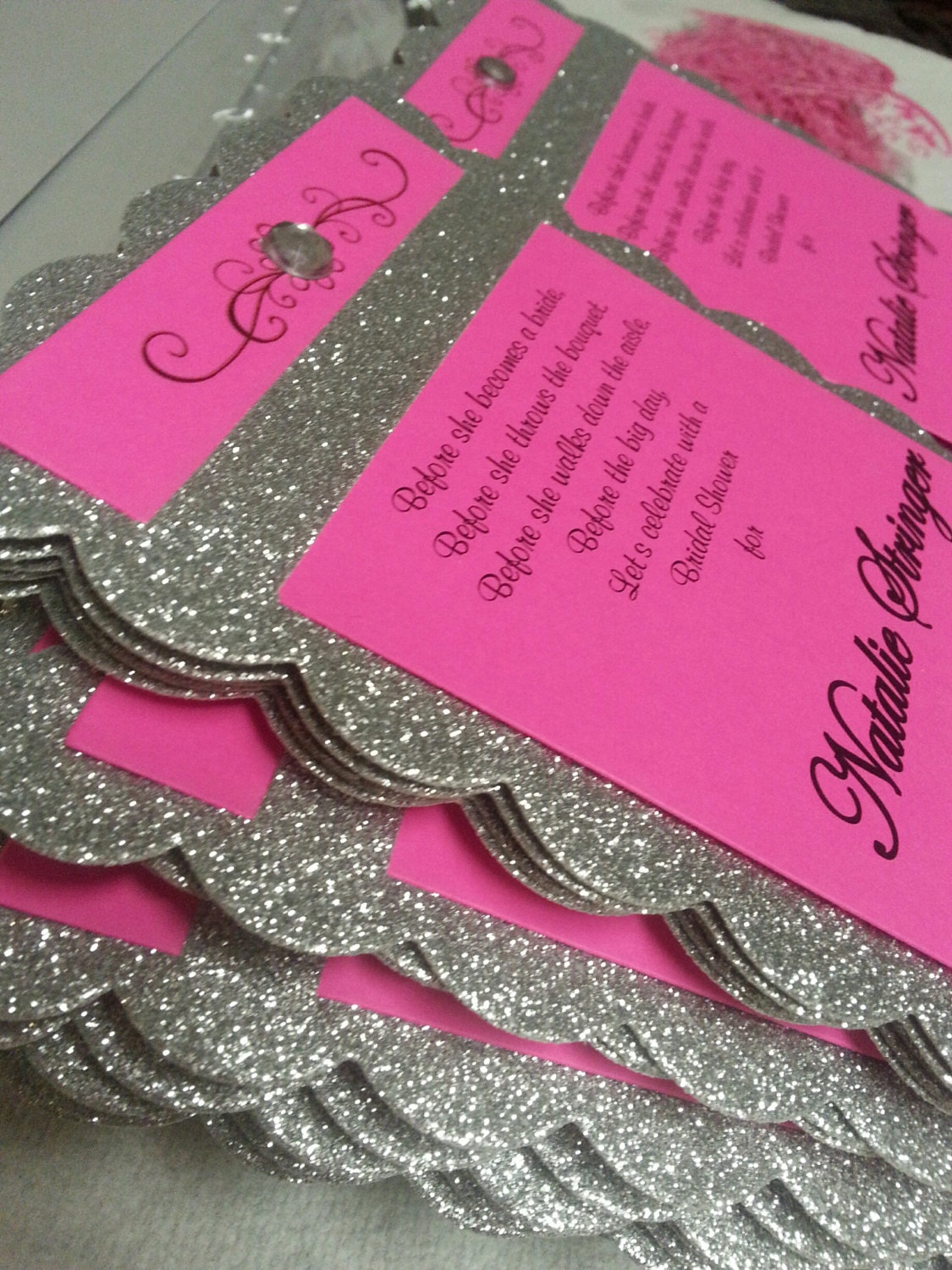 Pink and Silver Glitter Invitation for by InvitationsbyMarisol
