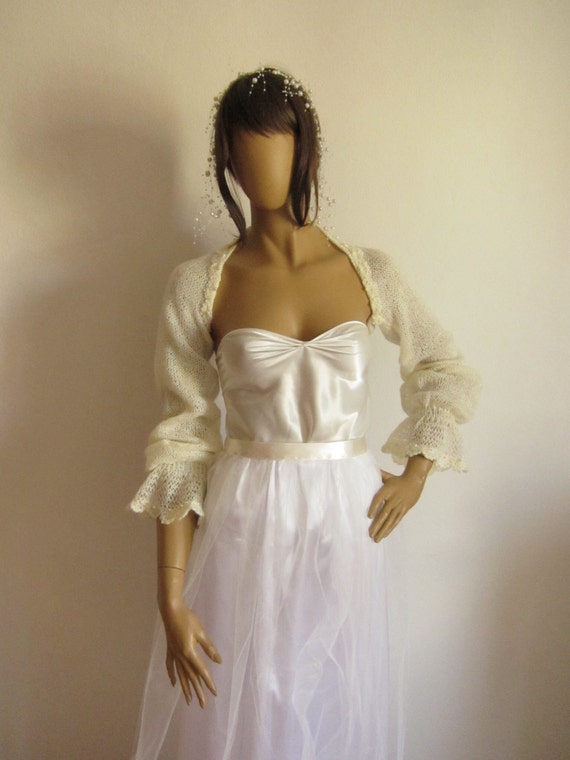 Bridal Shrug Beaded Wedding Bolero Cream Shrug with Pearl
