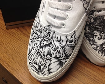 Hand drawn Angel vs. Demon tattoo shoes