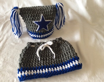 Dallas Cowboys. Baby girl Crochet Football Hat, and Skirt .