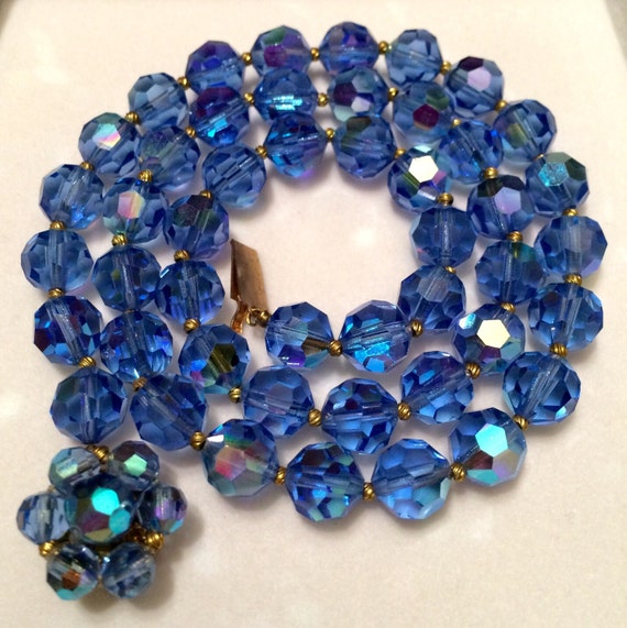 Vintage Crystal Necklace AB Blue 22inches by BellaSparkleVintage