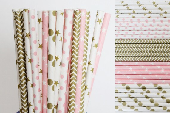 Twinkle Twinkle Little Star Paper Straws, Pink and Gold First Birthday, Unicorn theme party, star baby shower, girl birthday party, princess Il_570xn