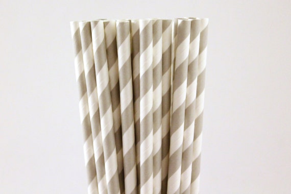 Grey Striped Paper Straws-Grey Straws-Striped Straws-Wedding Straws-Party Straws-Gray Straws-Silver Straws-Mason Jar Straws-Cake Pop Sticks Il_570xn