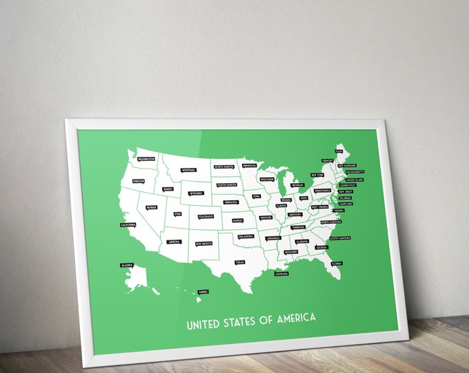 Modern United States of America Map, Wall Art for playroom, Kids wall art
