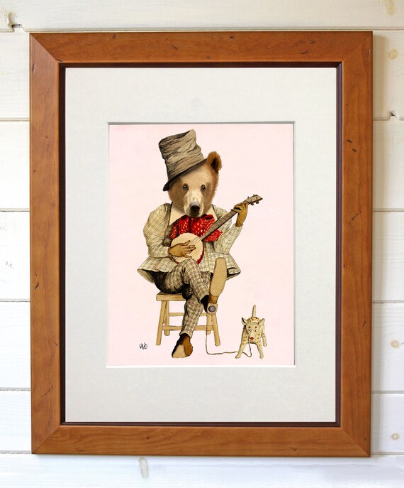 Bear Art Print Banjo Bear bear decor woodland by LoopyLolly