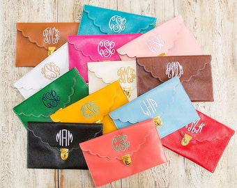 Scalloped Monogrammed Clutch Purse in 13 colors!! CUSTOM LISTING