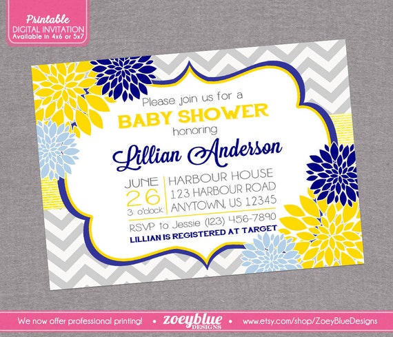 Navy And Yellow Bridal Shower Invitations 8