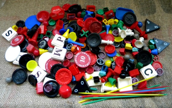 200 Vintage Plastic Game Pieces Mixed Media by OldFoundTreasures