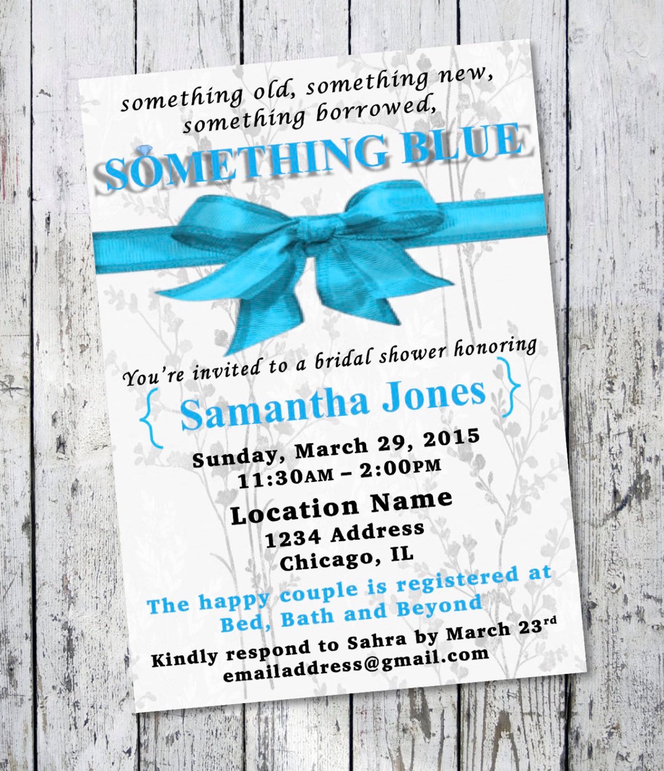 Something Blue Bridal Shower Invitation / Wedding Shower