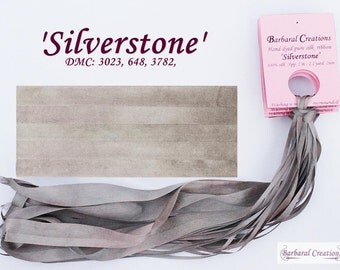 Hand dyed 13 mm wide pure silk ribbon, ruban de soie - 'Silverstone'