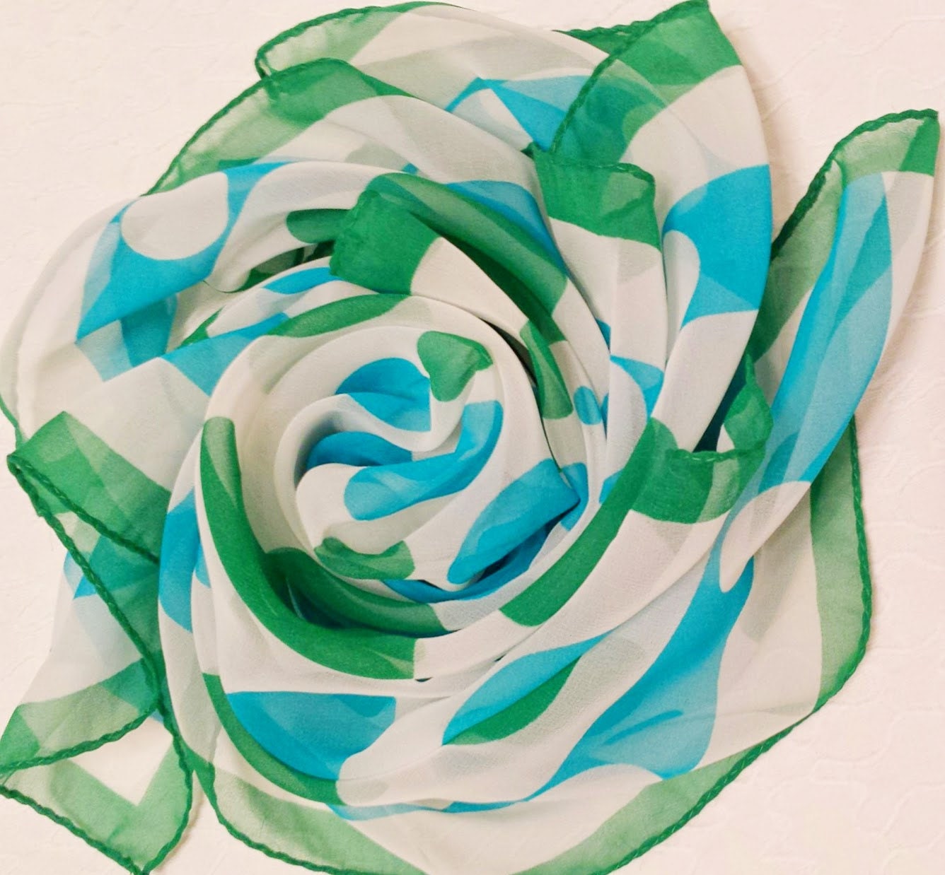 Blue green scarf dotted scarf teamvintageusa by PaisleyAspirations