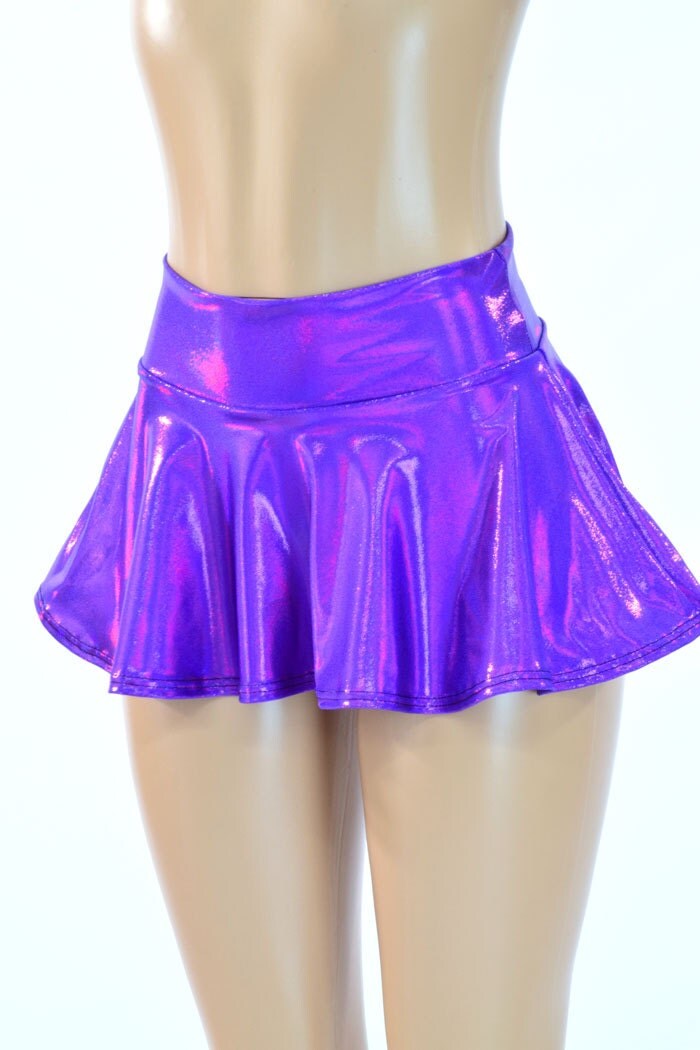 Purple Holographic Metallic Circle Cut Mini Skirt Rave