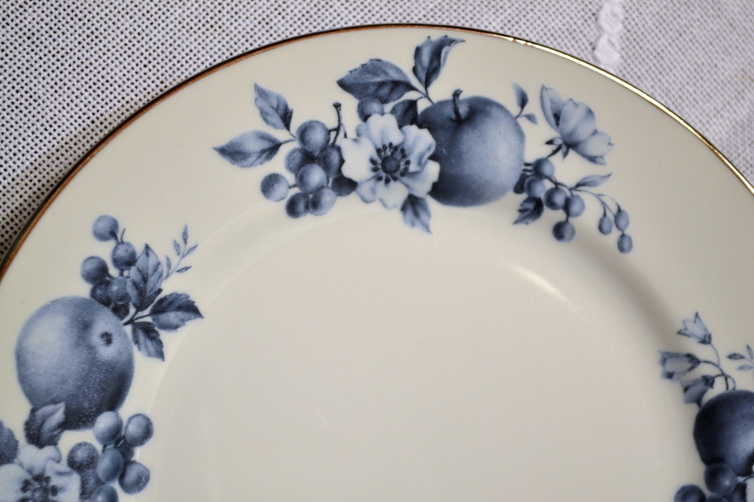 Marquise Fine China Salad Plates Set of 4 USA Blue White Fruit and