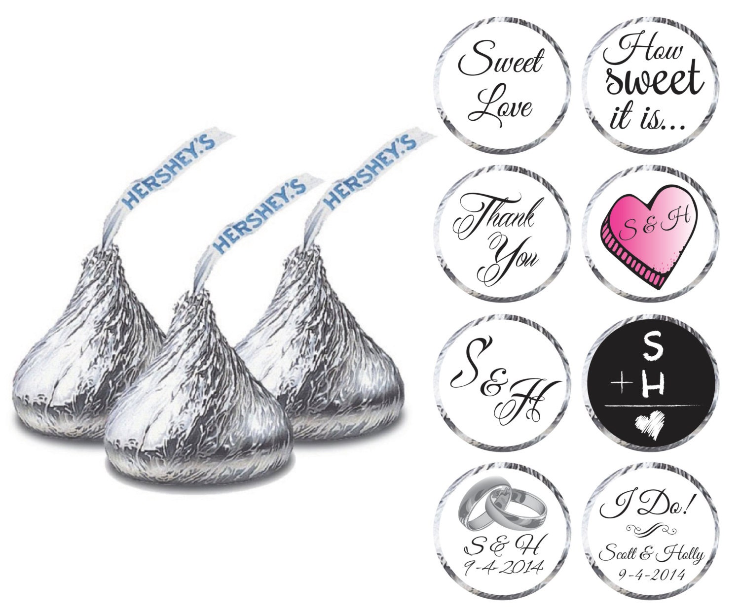 Set of 80 Wedding Hershey Kiss Labels Printed by CrowHopPartyShop