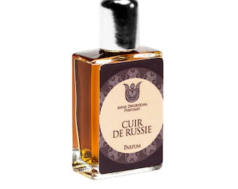 Cuir de Russie (Russian leather) -Natural perfume, leather and floral fragrance with bergamot,galbanum, tar, jasmine, tobacco,Flacon.