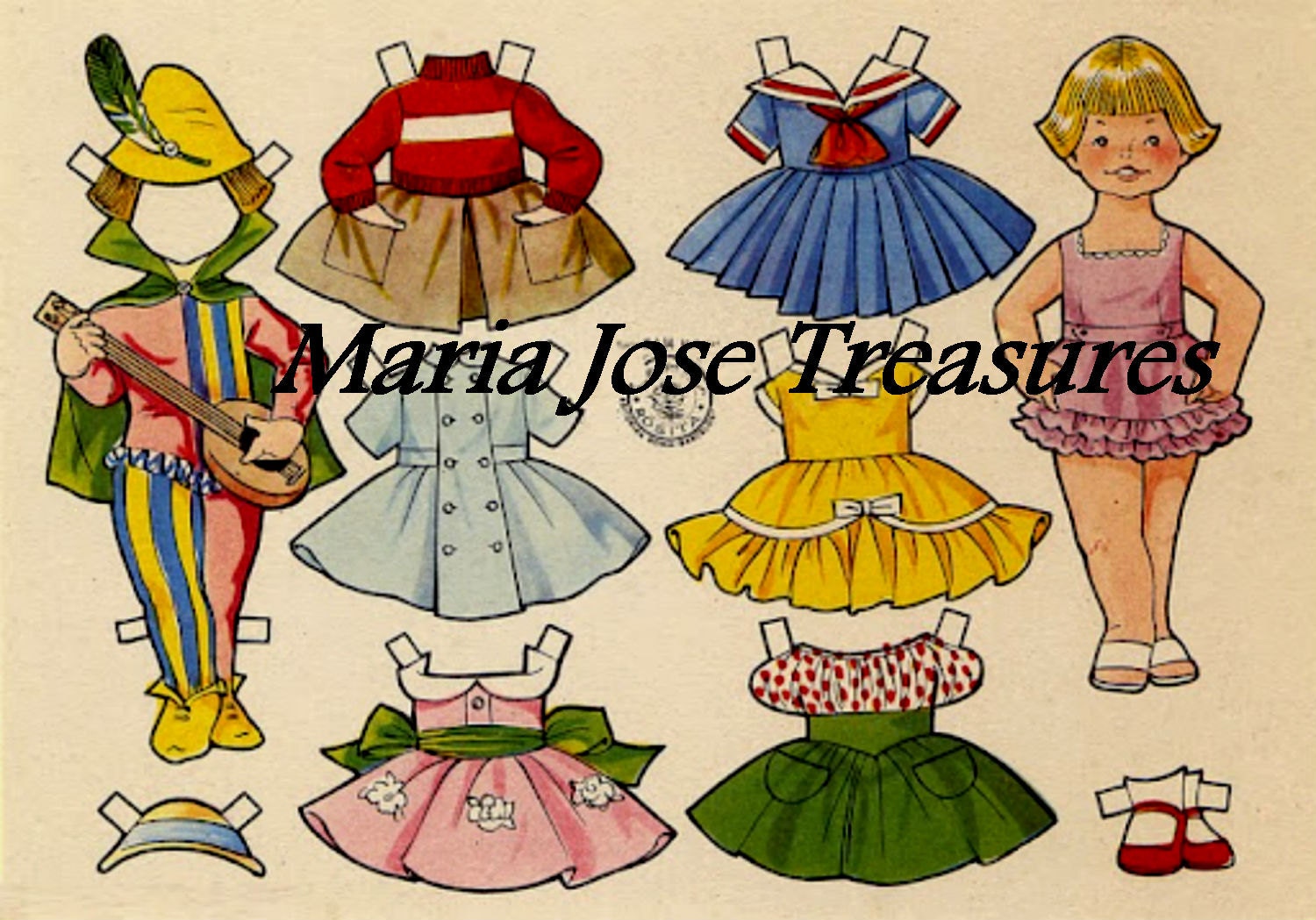 Vintage Spanish Paper Dolls with troubadour's costume