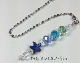 Rear View Mirror Accessory or Ceiling Fan Pull with Starfish Glass Bead. Beach Home Decor. Housewarming Gift. Glass Suncatcher.