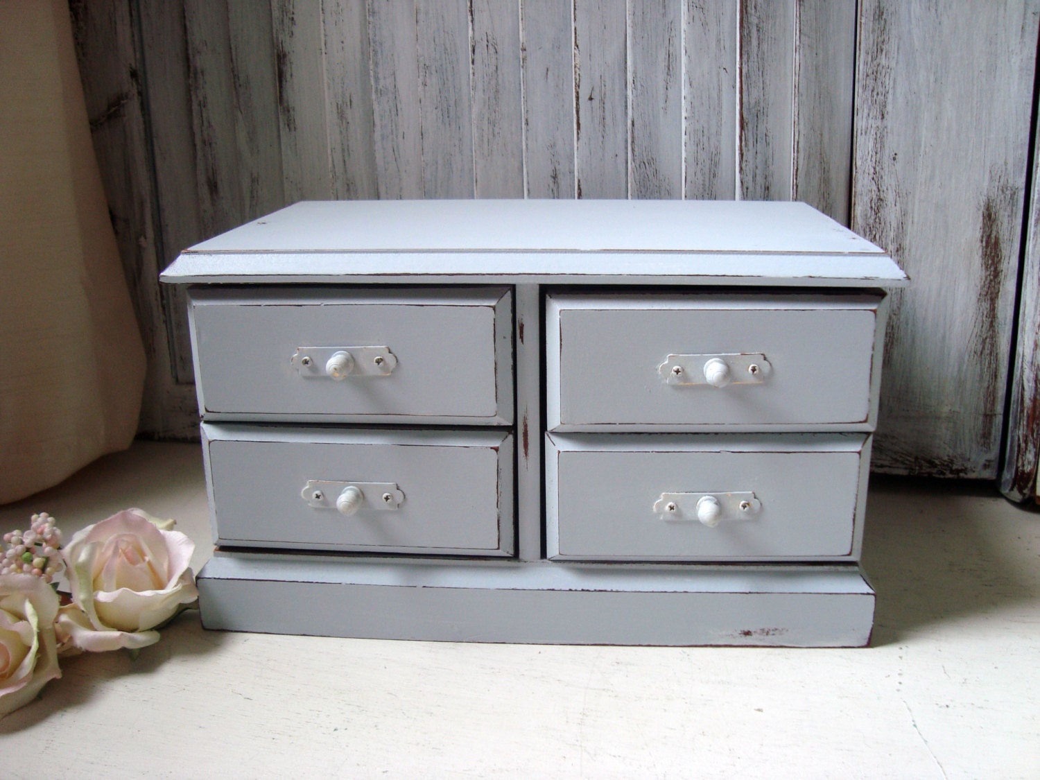 Gray Vintage Jewelry Box Light Grey Wooden Jewelry Holder