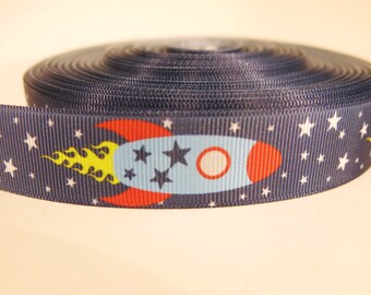 5 yards of 7/8 inch "space ship" grosgrain ribbon