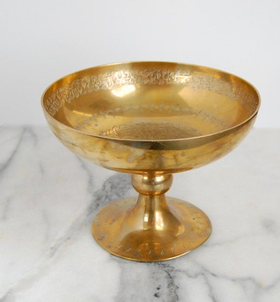 Vintage Brass Pedestal Etched Bowl by PursuingVintage1 on Etsy